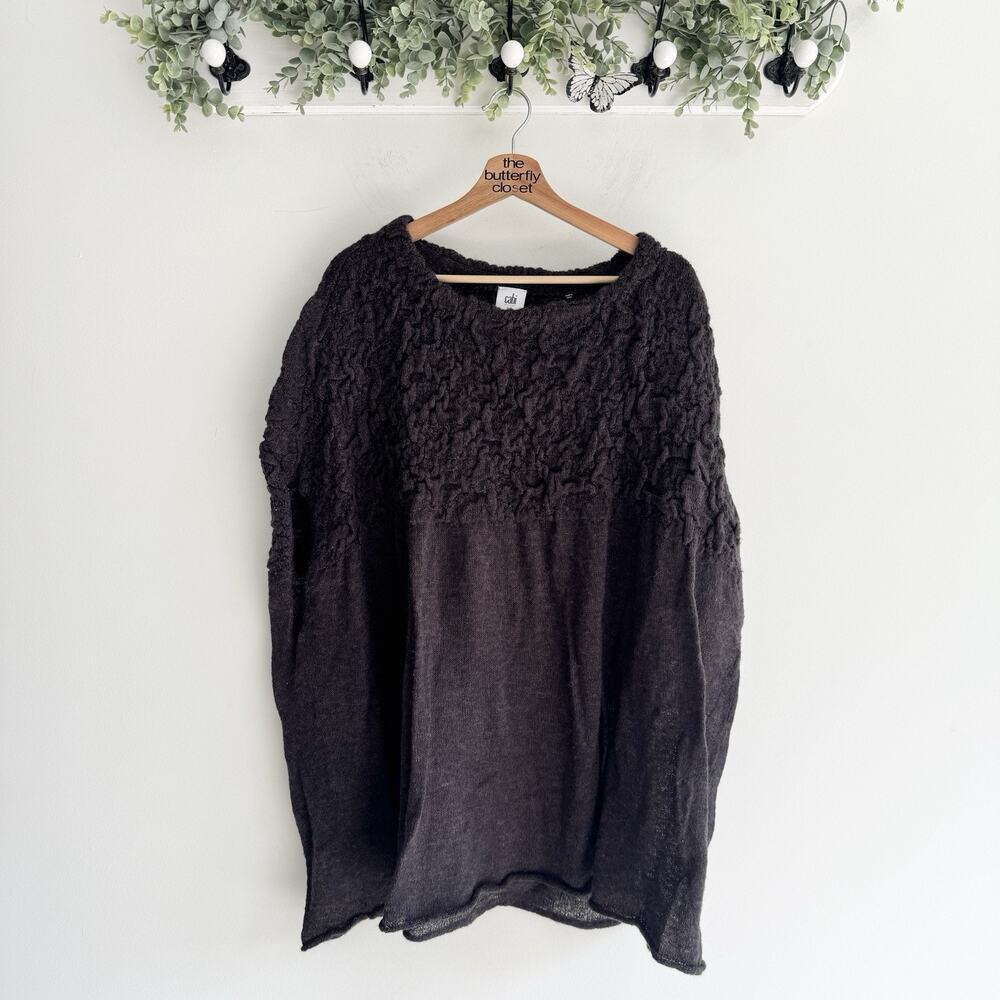 CABI 3124 WAVERLY PONCHO GREY OVERSIZED SOFT WOOL-BLEND MOHAIR SWEATER WOMENS M